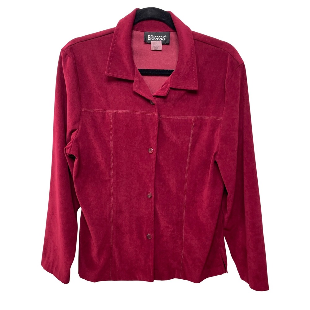 Vtg Briggs New York Faux Suede Button Up Jacket Top Maroon Red Minimalist Dark M